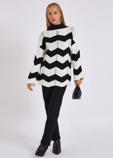 Gini London Cream Wave Knit Oversized Jumper