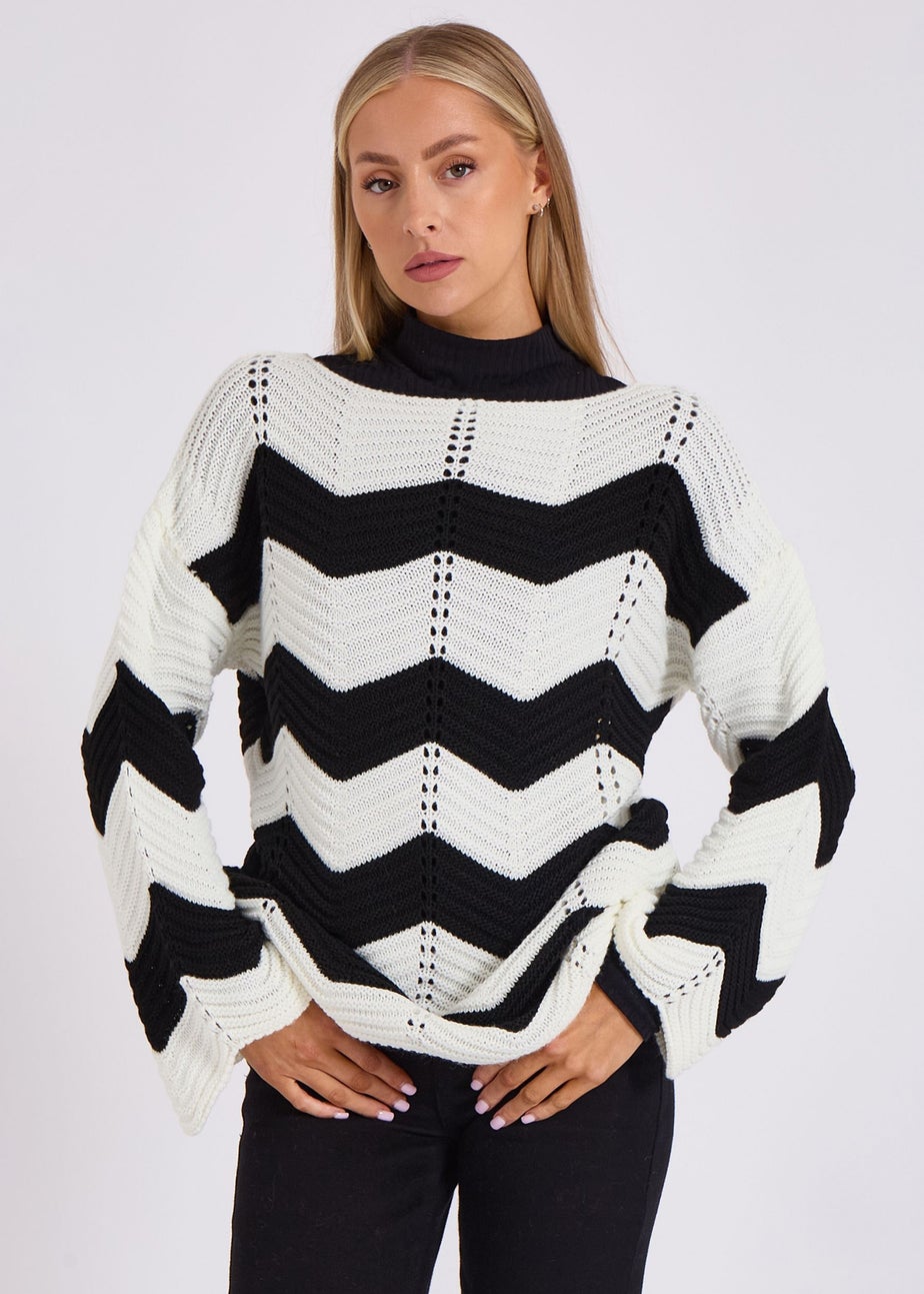 Gini London Cream Wave Knit Oversized Jumper