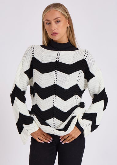 Gini London Cream Wave Knit Oversized Jumper