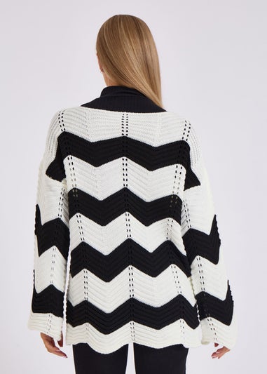 Gini London Cream Wave Knit Oversized Jumper