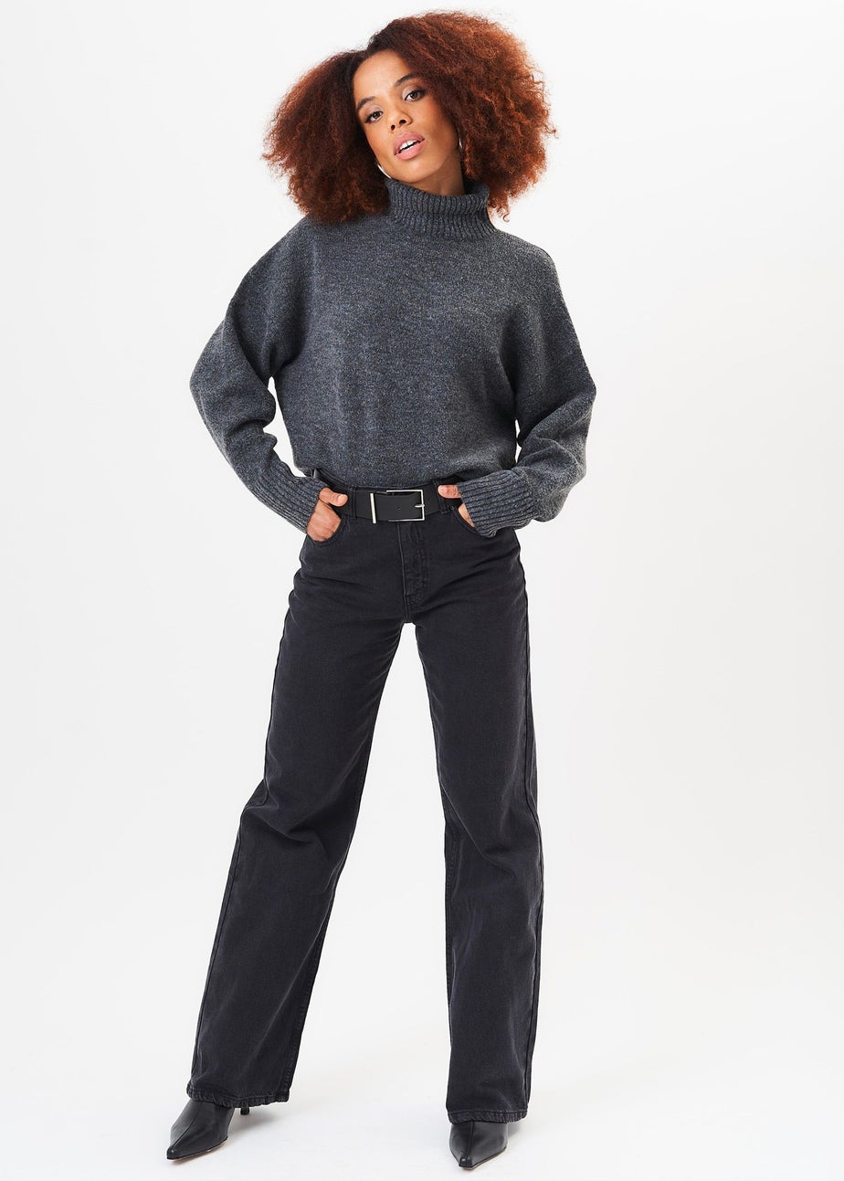 Gini London Grey Roll Neck Oversized Jumper