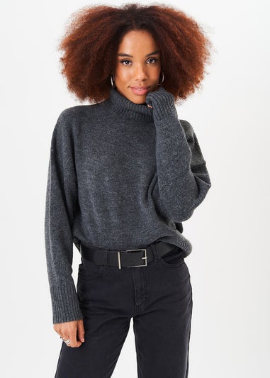 Gini London Grey Roll Neck Oversized Jumper