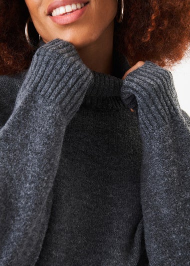 Gini London Grey Roll Neck Oversized Jumper