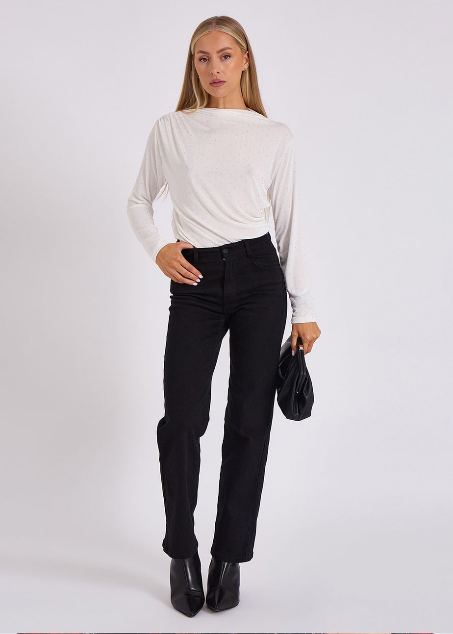 Gini London White Diamante Stud Cowl Front Bodysuit