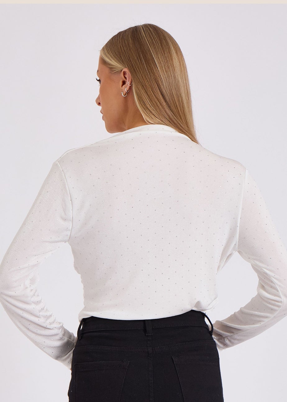 Gini London White Diamante Stud Cowl Front Bodysuit