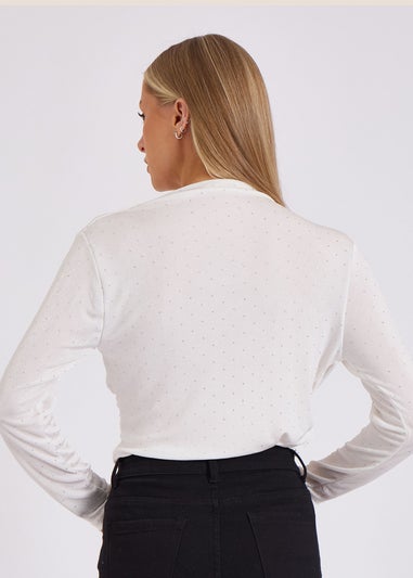 Gini London White Diamante Stud Cowl Front Bodysuit