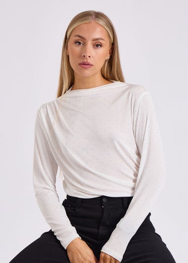 Gini London White Diamante Stud Cowl Front Bodysuit