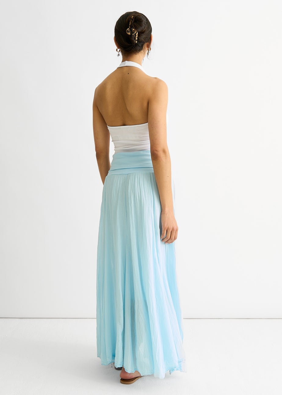 Gini London Blue Cotton Multiway Waistband Skater Skirt Dress