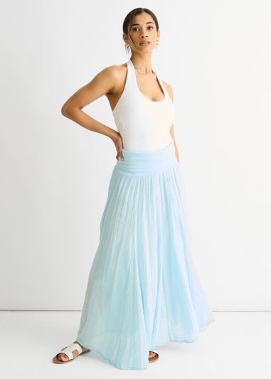 Gini London Blue Cotton Multiway Waistband Skater Skirt Dress