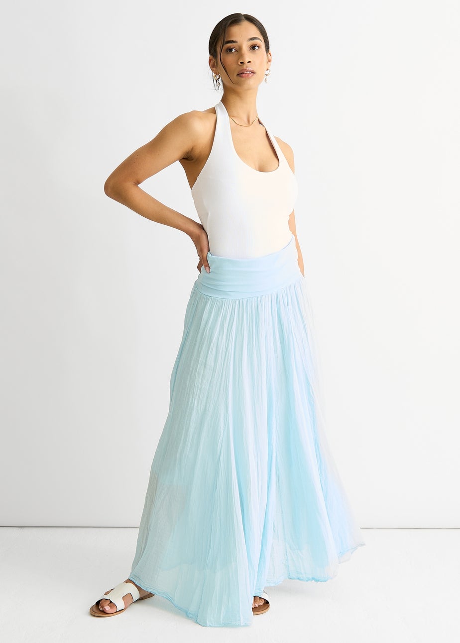 Gini London Blue Cotton Multiway Waistband Skater Skirt Dress