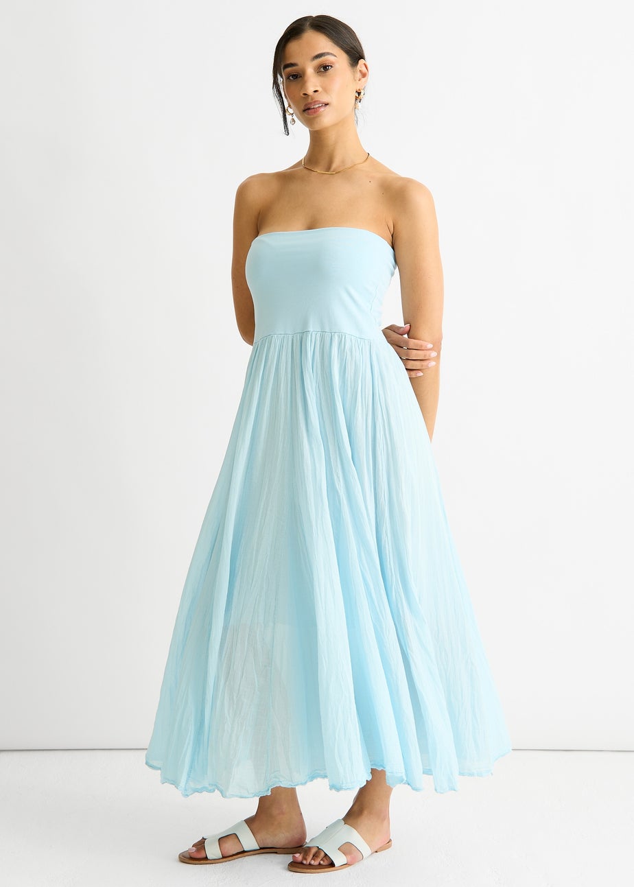 Gini London Blue Cotton Multiway Waistband Skater Skirt Dress