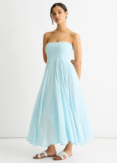 Gini London Blue Cotton Multiway Waistband Skater Skirt Dress