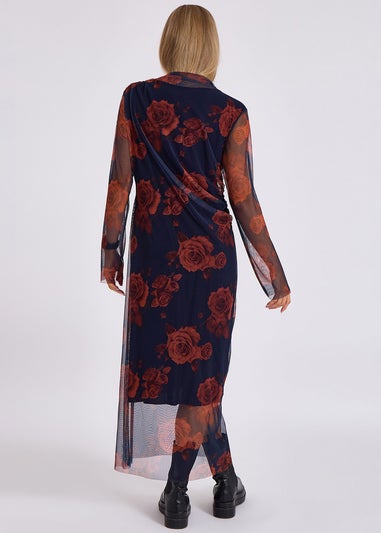 Gini London Navy Print Mesh Midi Dress