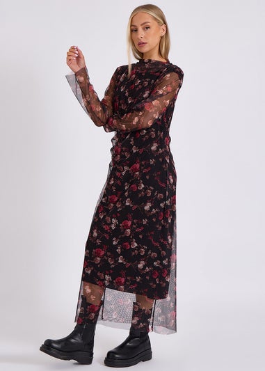 Gini London Black Print Mesh Midi Dress