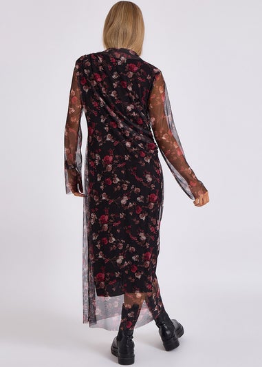 Gini London Black Print Mesh Midi Dress