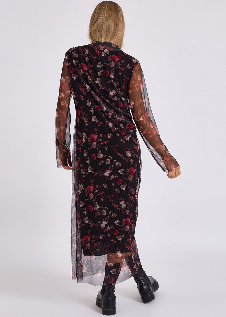 Gini London Black Print Mesh Midi Dress