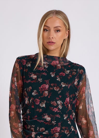 Gini London Green Print Mesh Midi Dress