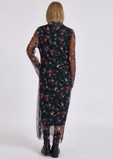 Gini London Green Print Mesh Midi Dress