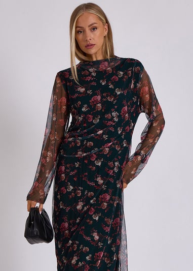 Gini London Green Print Mesh Midi Dress