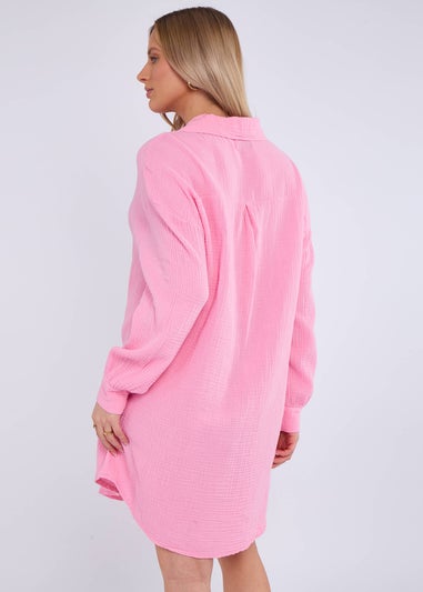 Gini London Pink Cotton Textured Oversized Long Shirt