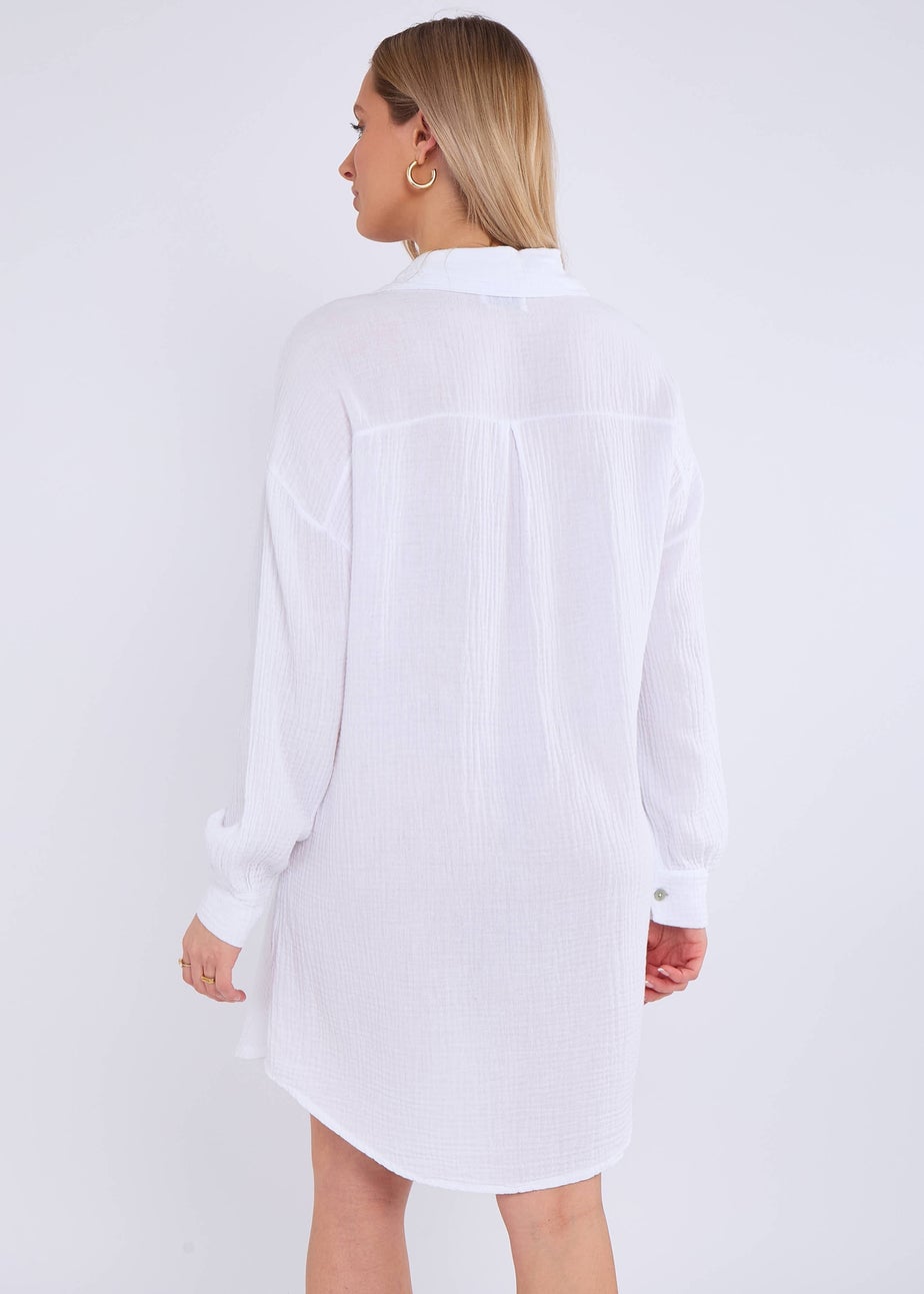 Gini London White Cotton Textured Oversized Long Shirt
