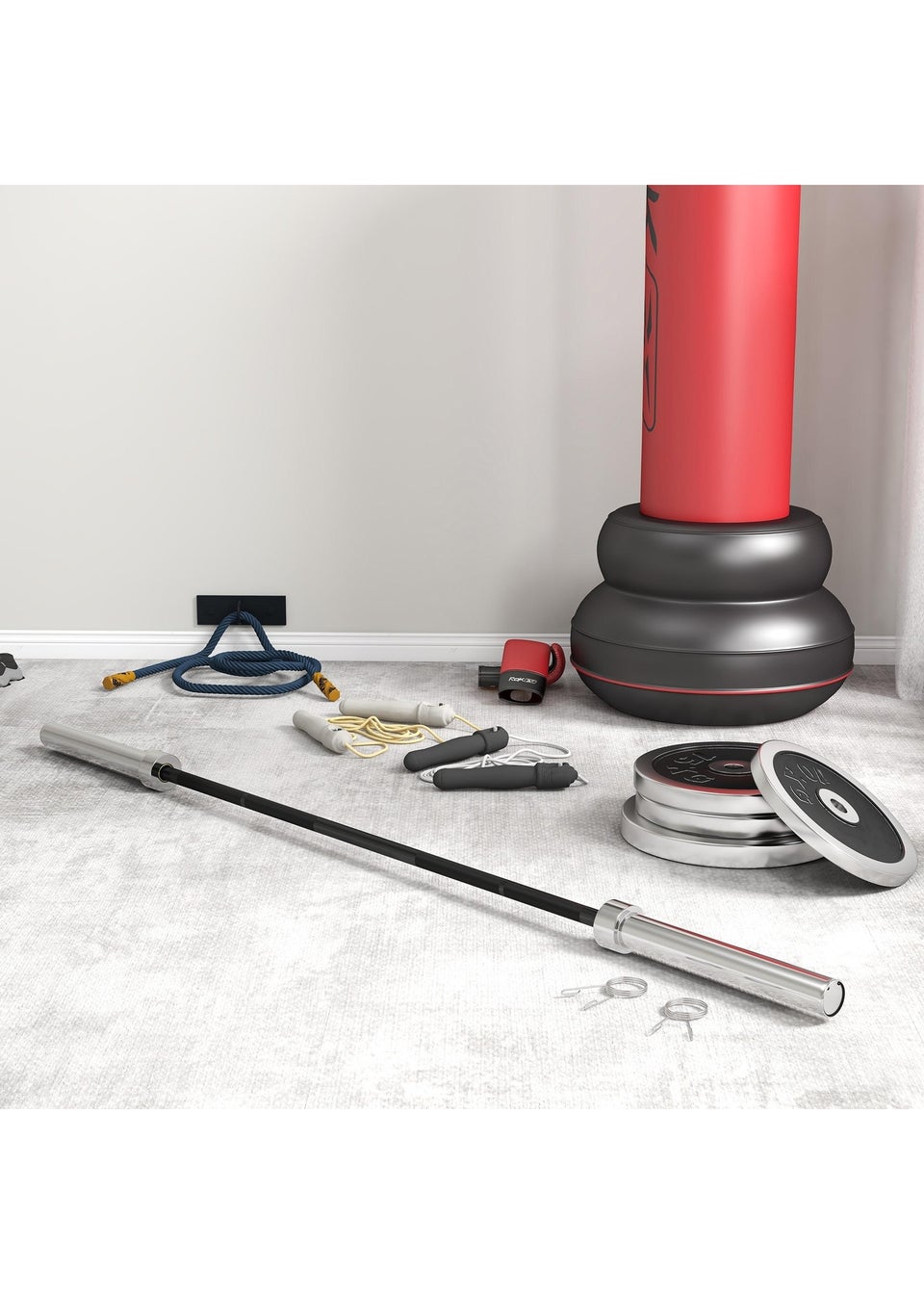 SPORTNOW 5cm Weight Lifting Bar, Barbell Bar with Spring Clips, 210cm, 19kg