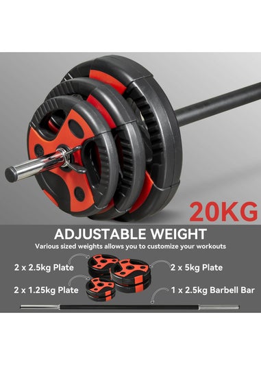 SPORTNOW 20kg Adjustable Barbell Weights Set for Home Gym Strength Training