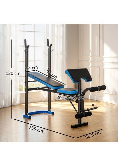 HOMCOM Adjustable Weight Bench with Leg Developer Barbell Rack for Home Gym