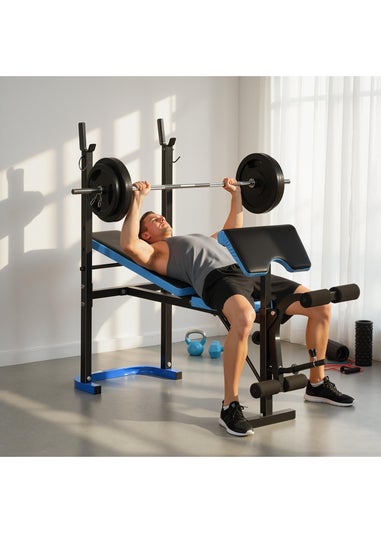 HOMCOM Adjustable Weight Bench with Leg Developer Barbell Rack for Home Gym