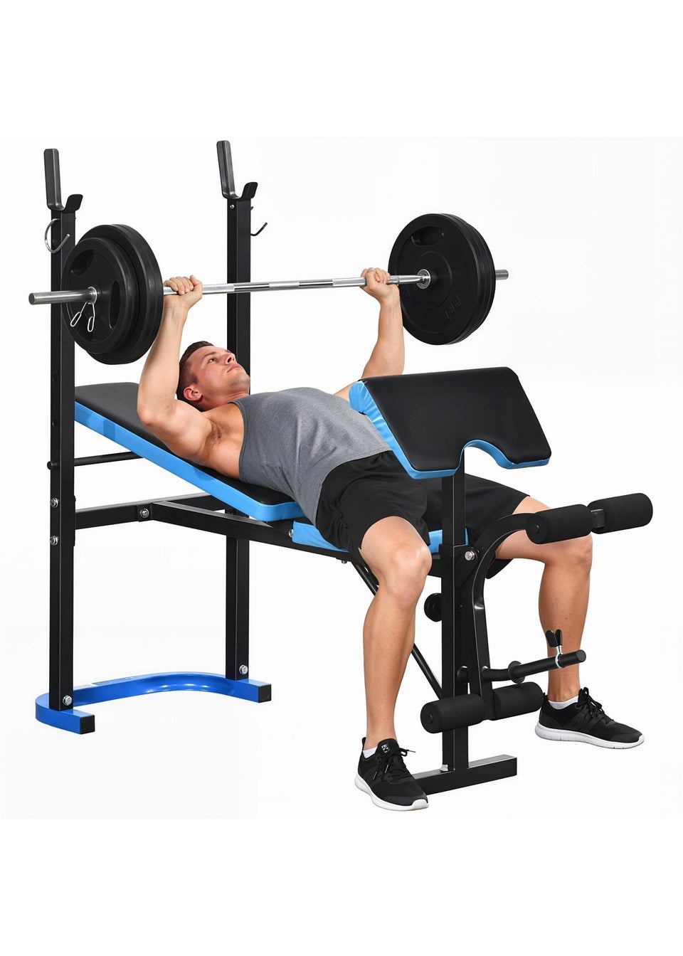 HOMCOM Adjustable Weight Bench with Leg Developer Barbell Rack for Home Gym