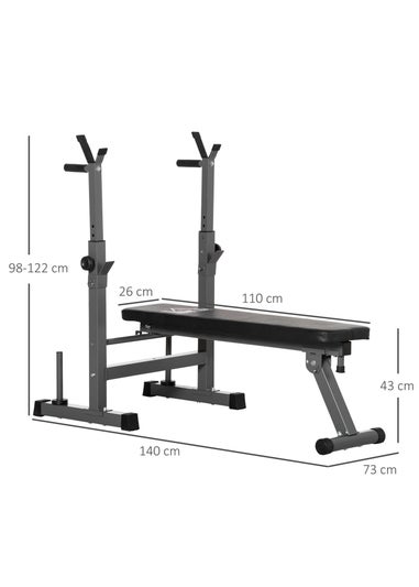 HOMCOM Adjustable Weight Bench with Barbell Rack, Dip Station, Grey