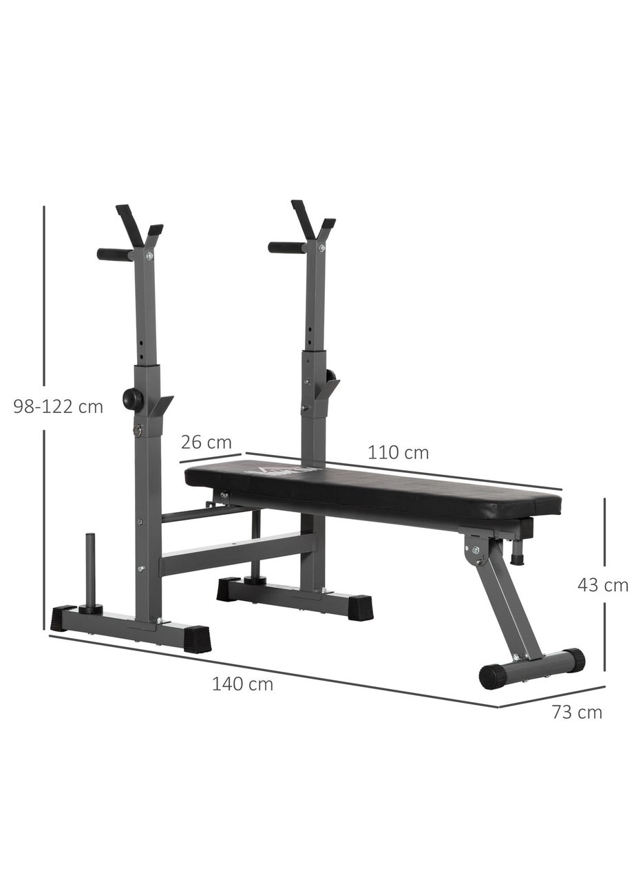 HOMCOM Adjustable Weight Bench with Barbell Rack, Dip Station, Grey