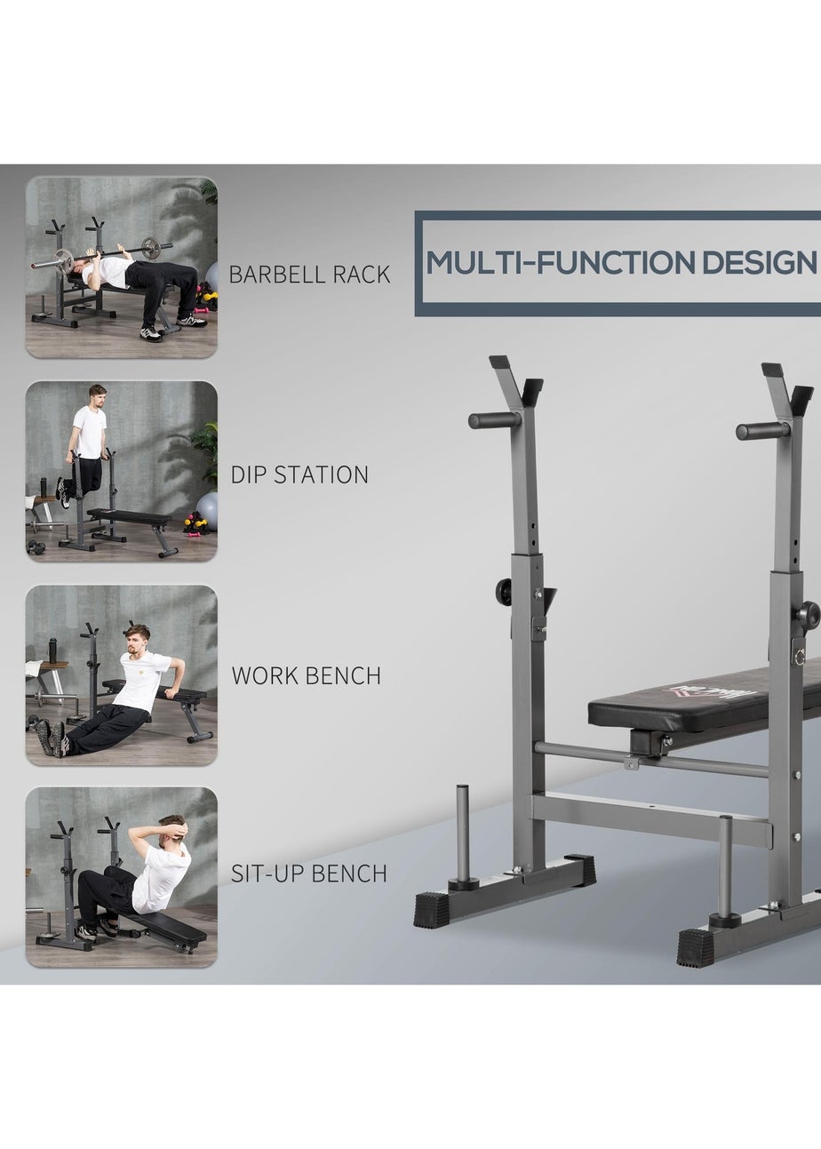HOMCOM Adjustable Weight Bench with Barbell Rack, Dip Station, Grey
