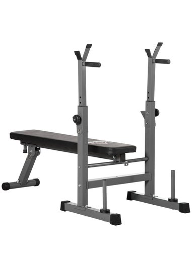 HOMCOM Adjustable Weight Bench with Barbell Rack, Dip Station, Grey