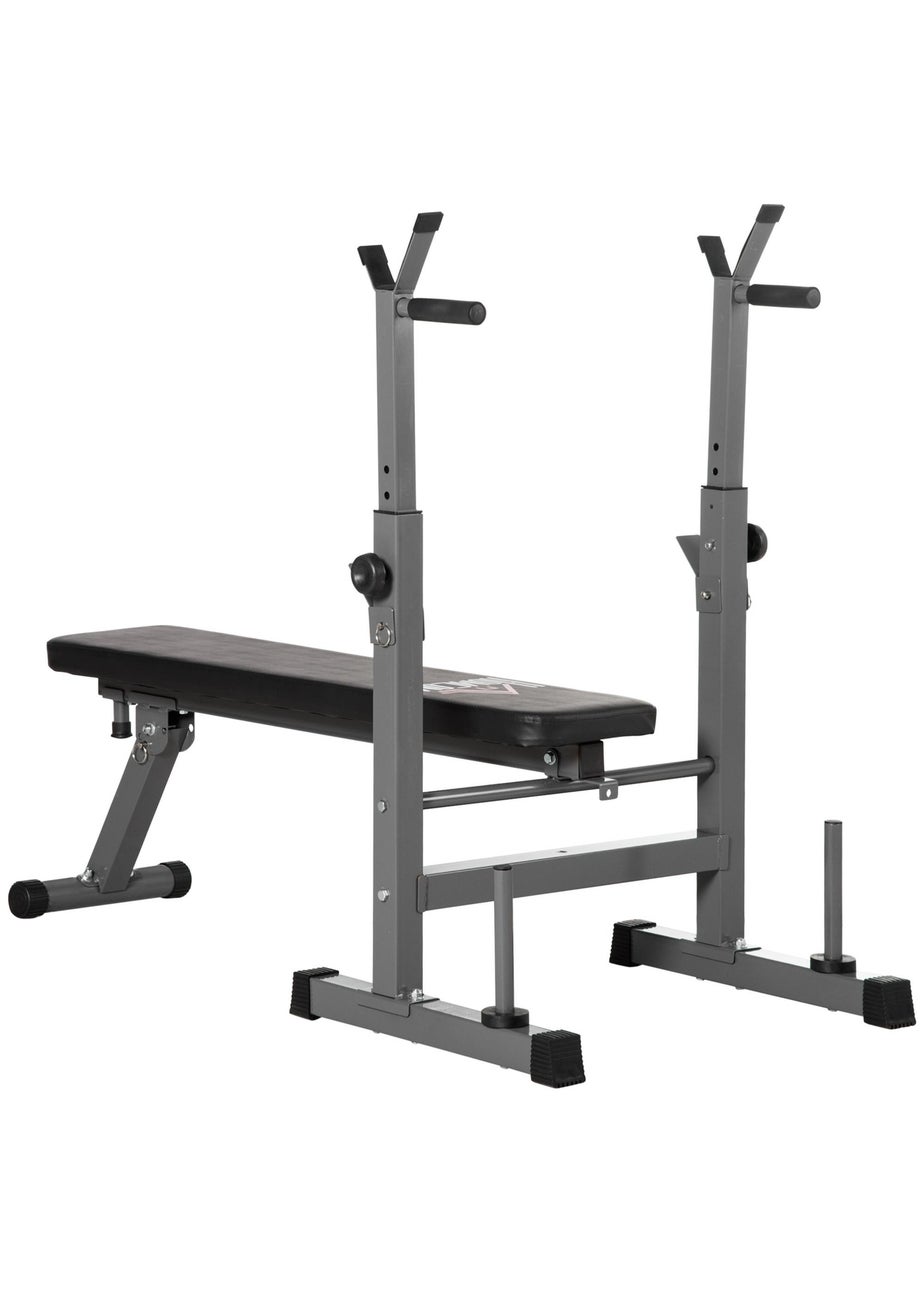 HOMCOM Adjustable Weight Bench with Barbell Rack, Dip Station, Grey