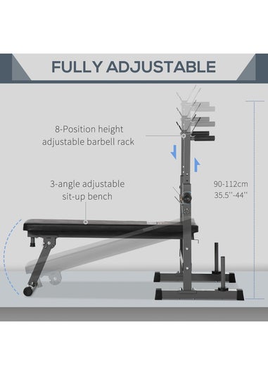 HOMCOM Adjustable Weight Bench with Barbell Rack, Dip Station, Grey