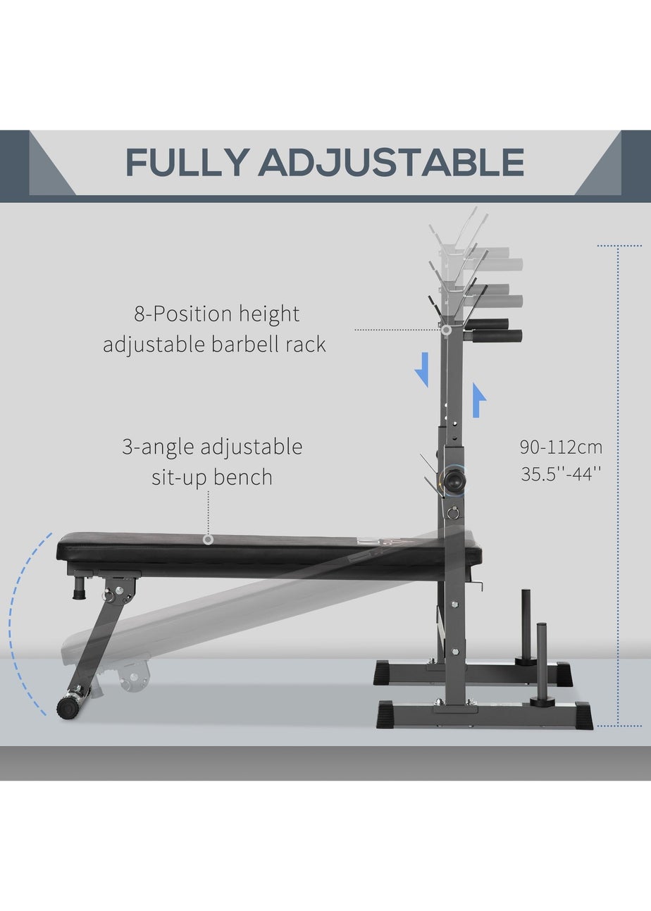 HOMCOM Adjustable Weight Bench with Barbell Rack, Dip Station, Grey