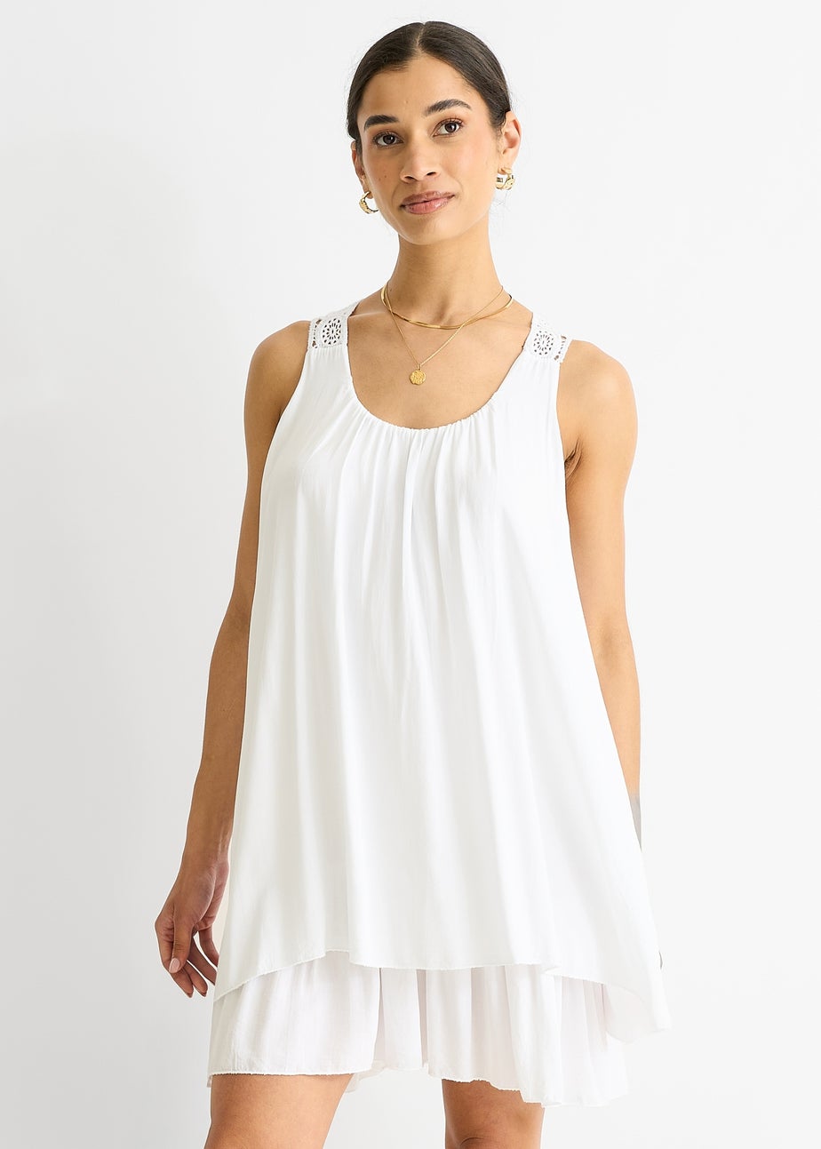 Gini London White Crochet Panel Double Layer Cotton Mini Dress