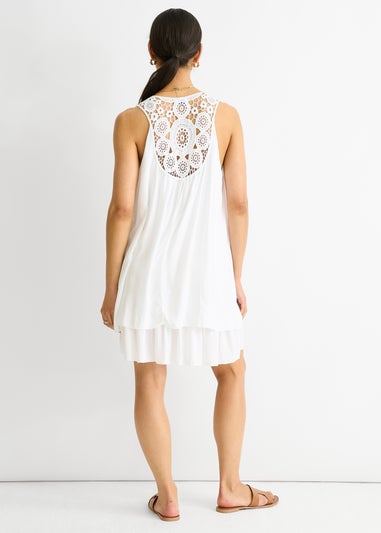 Gini London White Crochet Panel Double Layer Cotton Mini Dress