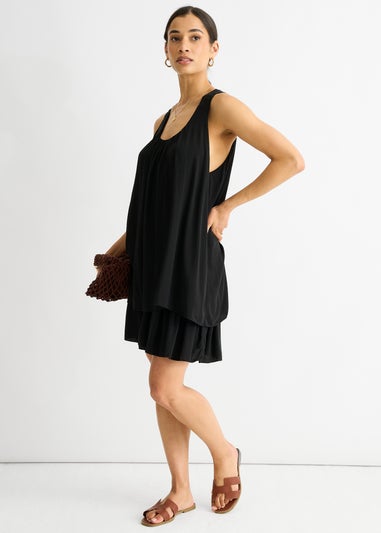 Gini London Black Crochet Panel Double Layer Cotton Mini Dress