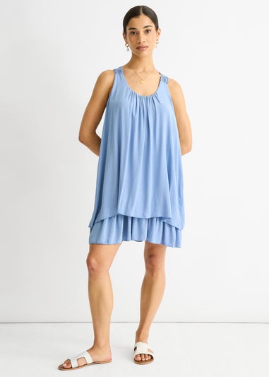 Gini London Denim Crochet Panel Double Layer Cotton Mini Dress