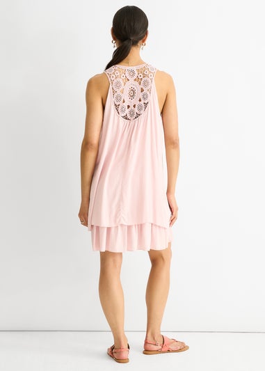 Gini London Pink Crochet Panel Double Layer Cotton Mini Dress