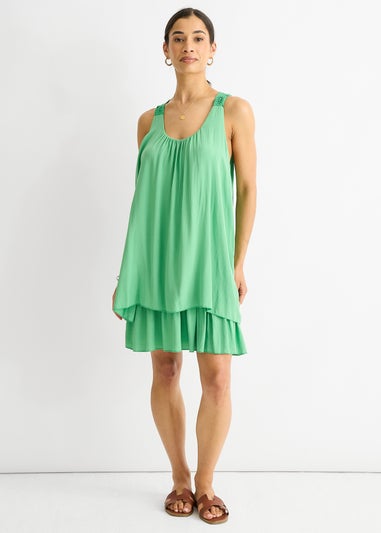 Gini London Green Crochet Panel Double Layer Cotton Mini Dress