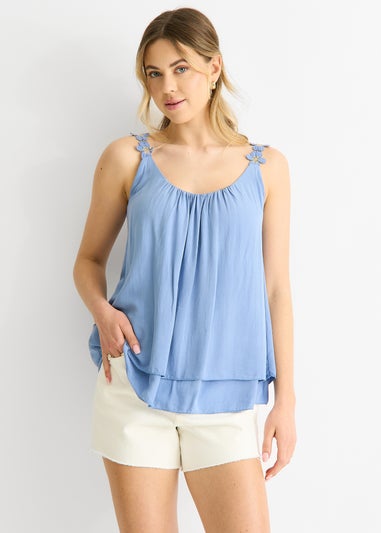 Gini London Denim Floral Straps Oversized Top