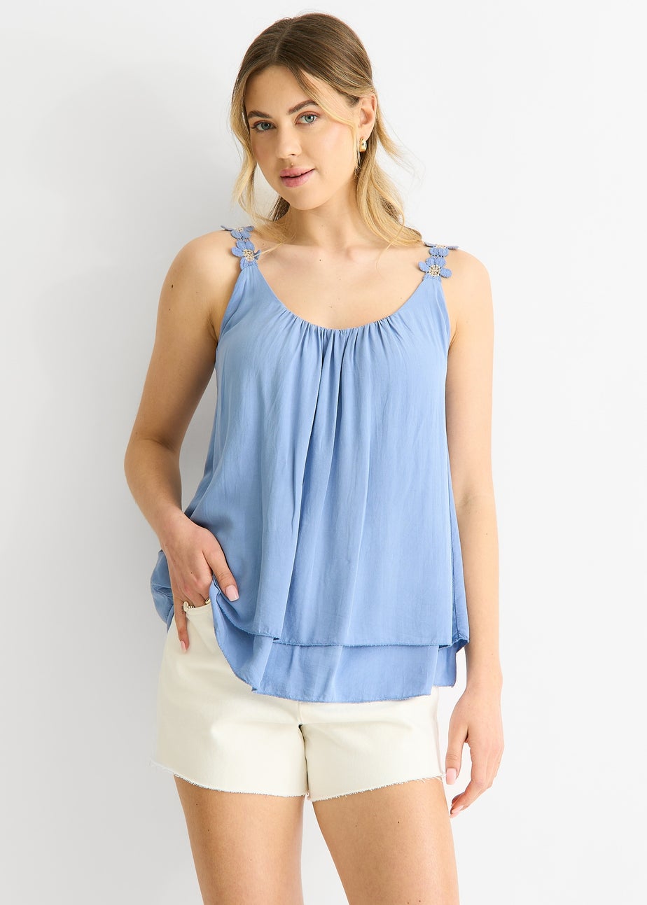 Gini London Denim Floral Straps Oversized Top