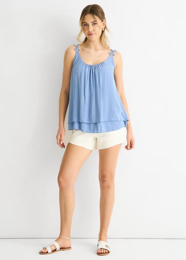 Gini London Denim Floral Straps Oversized Top