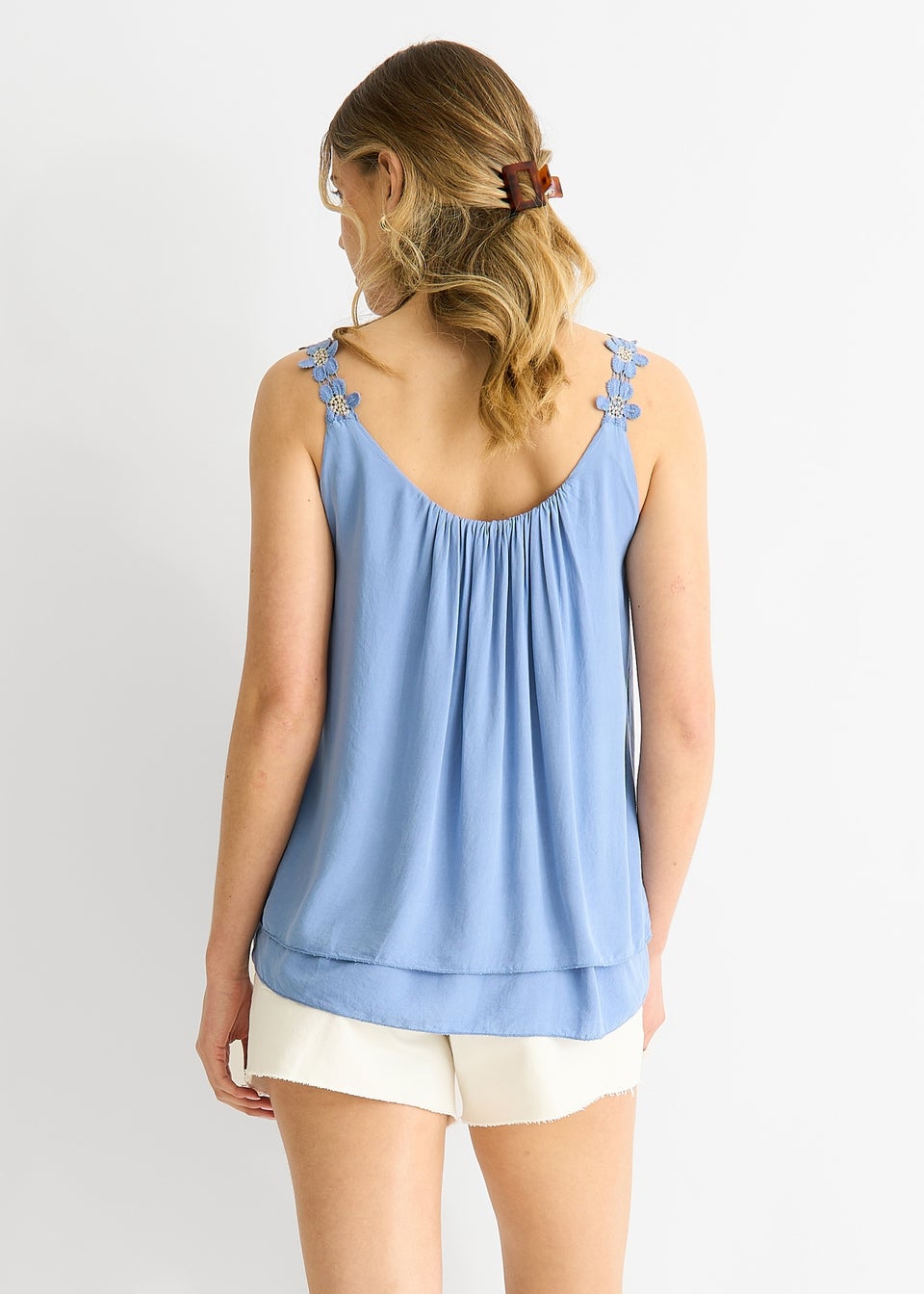 Gini London Denim Floral Straps Oversized Top