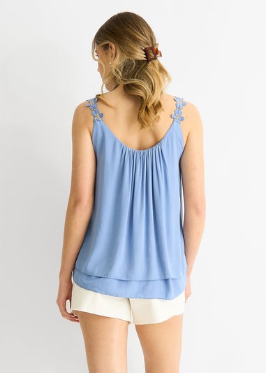 Gini London Denim Floral Straps Oversized Top