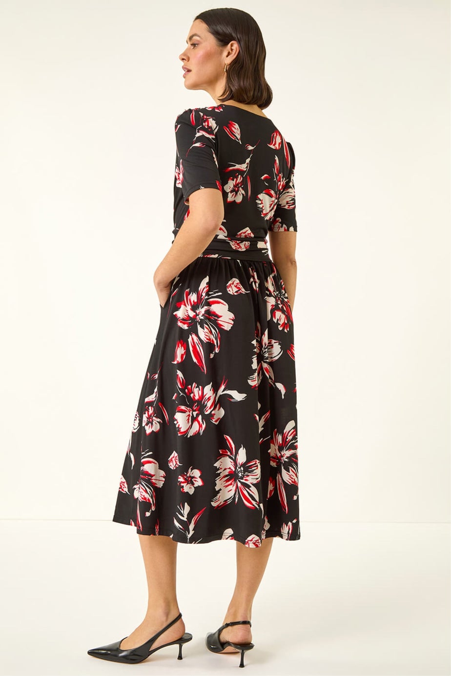 Roman Red Floral Wrap Midi Dress