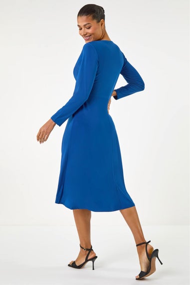 Roman Royal Blue Wrap Bodice Tie Waist Midi Dress